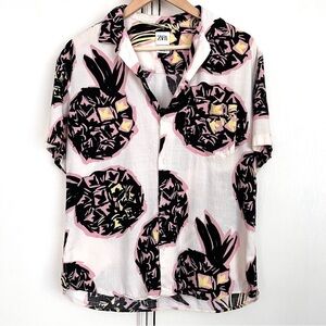 Zara Pineapple Print Casual Button Down Shirt Size Medium Festival Beach Concert